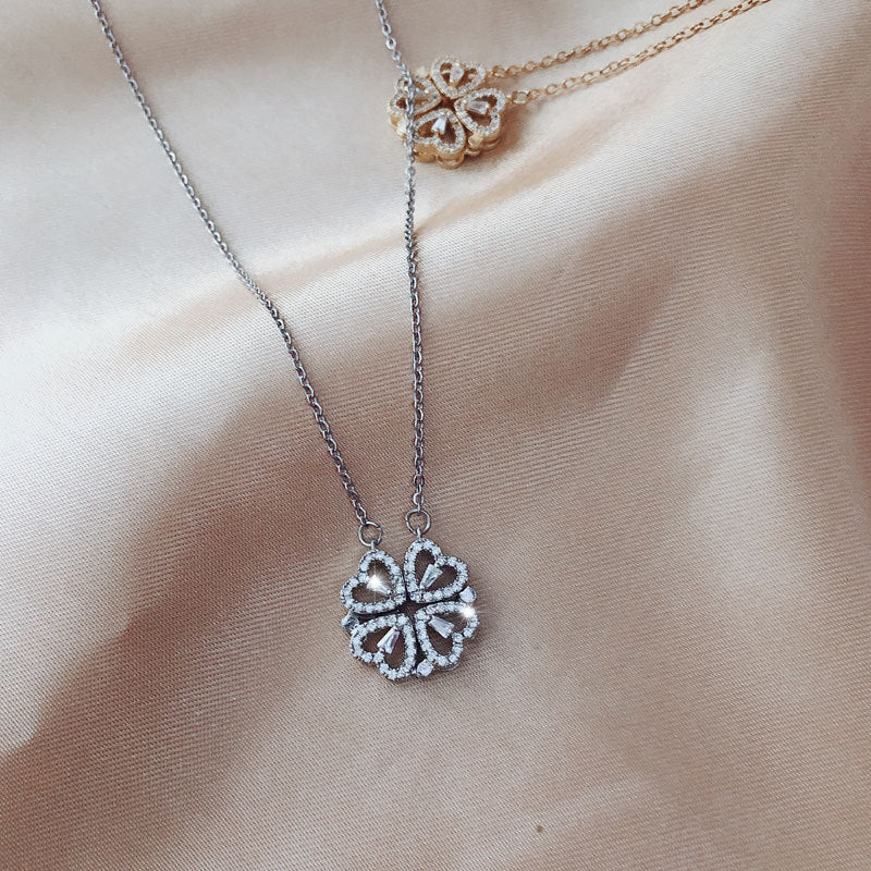 JC-250106NCL-048  Explosive Style Detachable Deformed Four-leaf Clover Necklace For Women A Multi-wearing Zircon Small Love Short Clavicle Chain