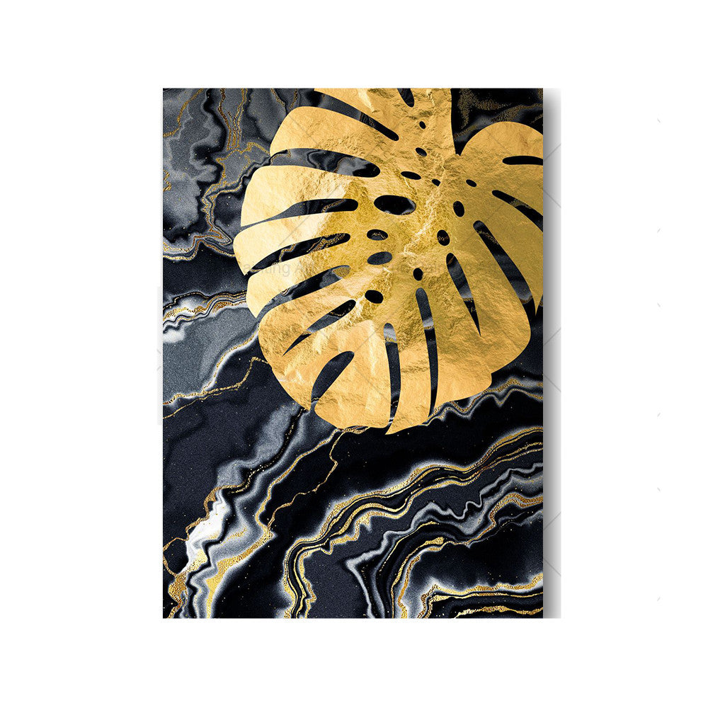 JC-250104PNT-019  Black Gold Marble Tropical Plants Poster Canvas Painting