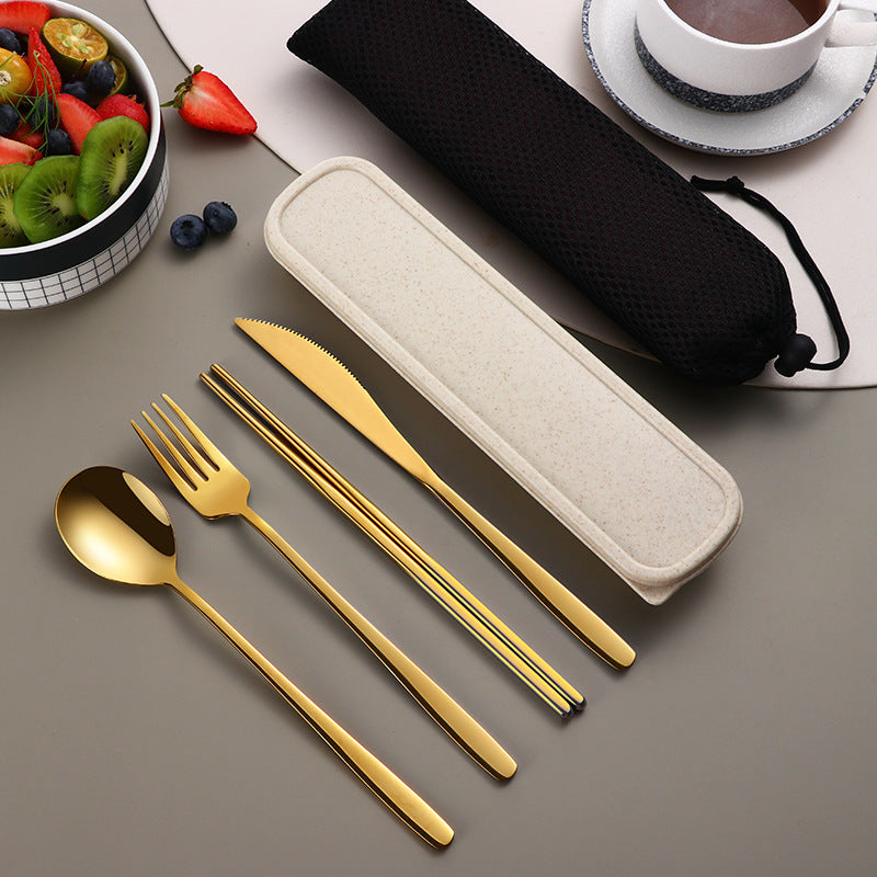 JC-250101DNW-040  304 Dinnerware Set Flatware Kitchen Accessories Camping Travel Sets Gold Knife Fork Spoon Portable Cutlery Sets With Case