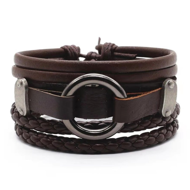 JC-241230BBJ-031  Men's Leather Vintage Braided Bracelet