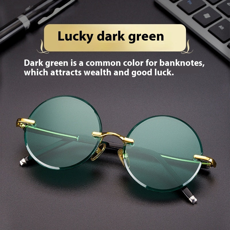 JC-250105MGL-052  Imitation Crystal Glasses Dark Green Men's Round Sunglasses