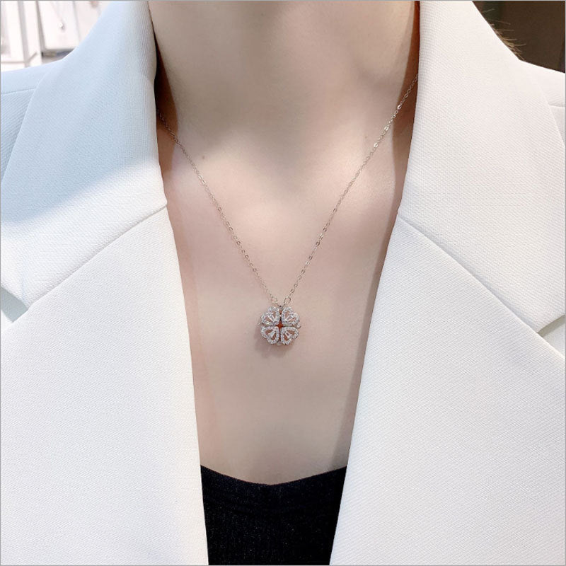 JC-250106NCL-048  Explosive Style Detachable Deformed Four-leaf Clover Necklace For Women A Multi-wearing Zircon Small Love Short Clavicle Chain