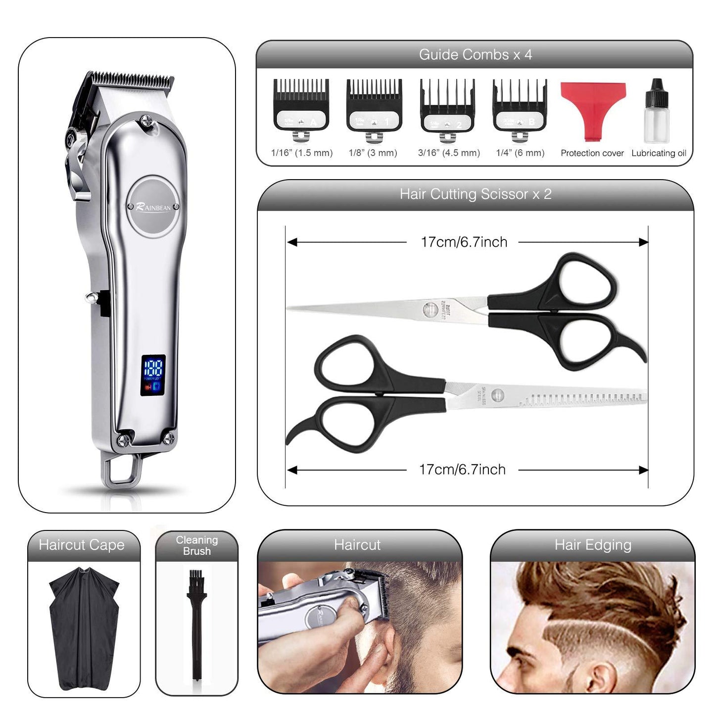 JC-241227PCA-068  Men Hair Trimmer 3 in 1 IPX7 Waterproof Beard Trimmer Grooming Kit Cordless Hair Clipper for Women & Children LED Display USB Rechargeable Amazon Banned