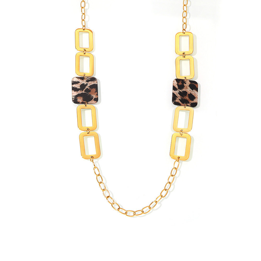 JC-250106NCL-029  Stainless Steel Acrylic Leopard Print Square Necklace