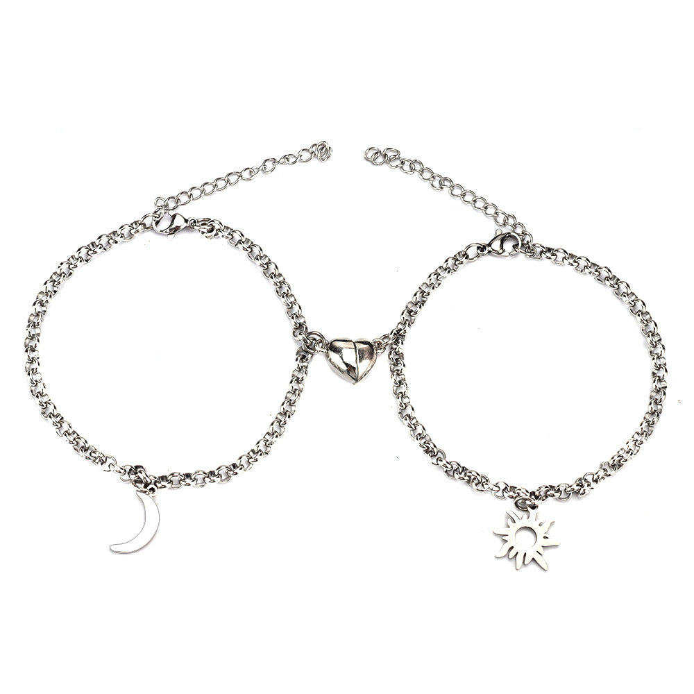 JC-241230BBJ-024  Stainless Steel Sun And Moon Bracelet Creative Sex Heart Magnet Attracts