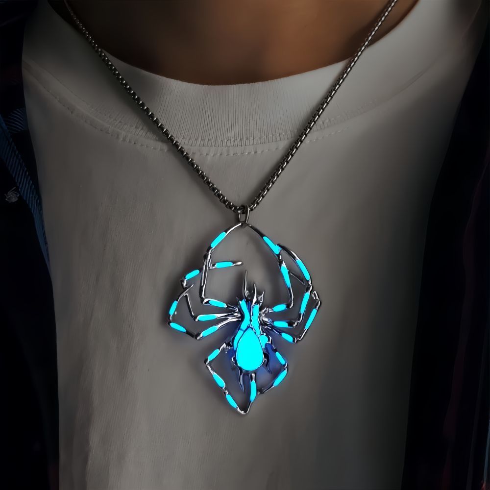 JC-250106NCL-044  Halloween Creative Stereo Luminous Spider Necklace Jewerly Glowing Night Fluorescence Antique Vintage Glow In The Dark For Men Women Gift Party Halloween Day Club