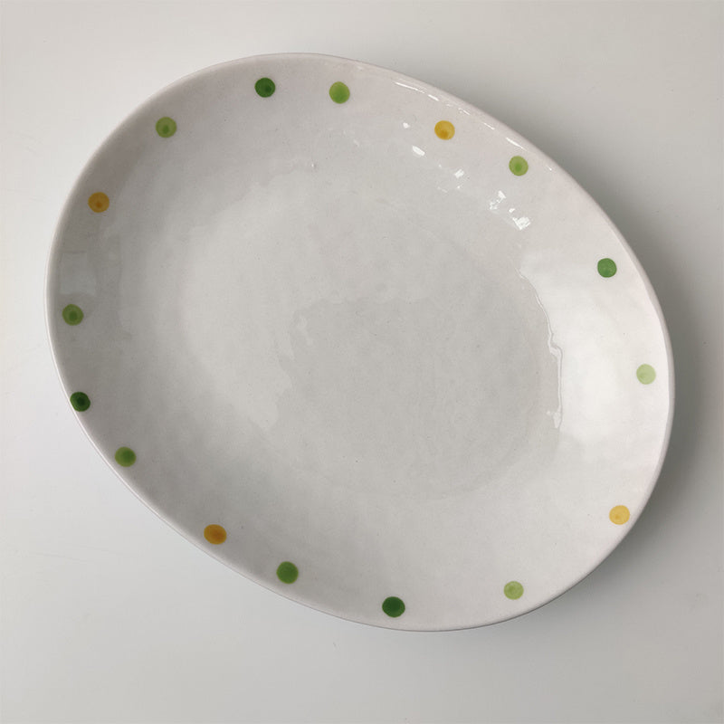 JC-250101DNW-033  Dot Ceramic Plate Set Small Breakfast Plate Dessert Plate Flavor Plate Oval Plate