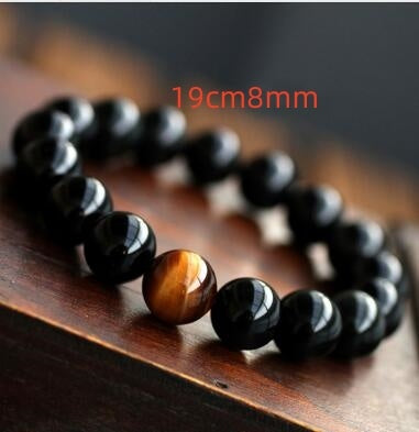 JC-241230BBJ-049  Natural Black Onyx With Stone Tiger Eyes Energy Bracelet