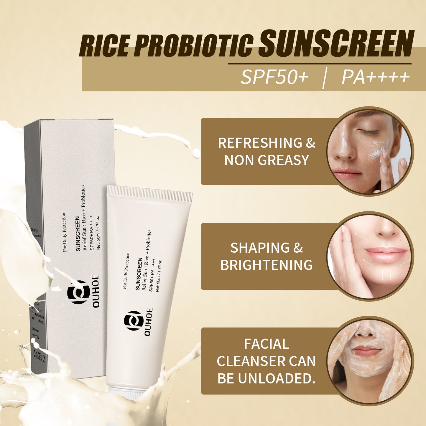 JCM-142MST-24  OUHOE Rice Probiotic Protection Cream Refreshing UV Moisturizing Face Cream