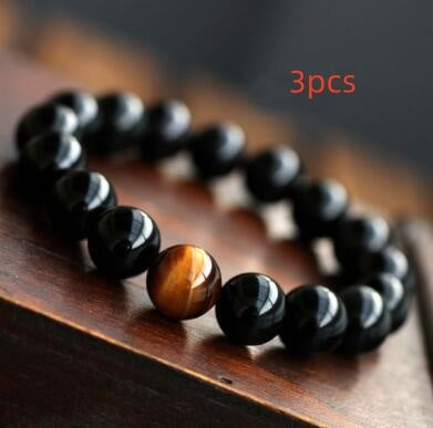 JC-241230BBJ-049  Natural Black Onyx With Stone Tiger Eyes Energy Bracelet