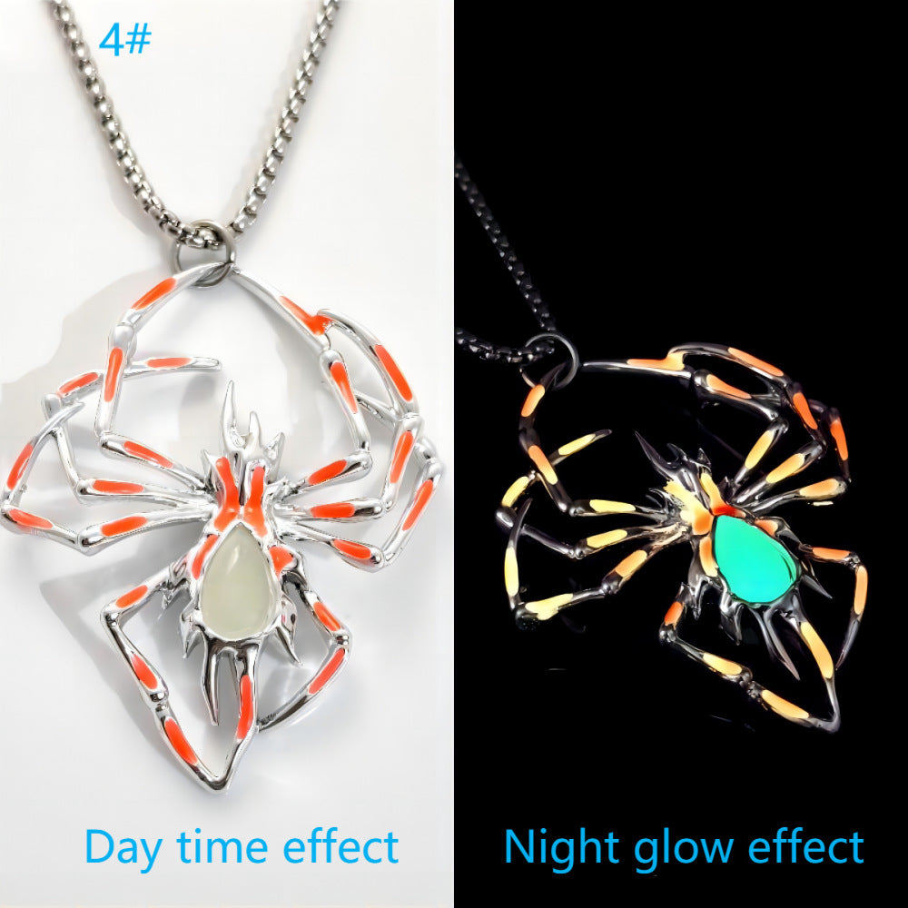 JC-250106NCL-044  Halloween Creative Stereo Luminous Spider Necklace Jewerly Glowing Night Fluorescence Antique Vintage Glow In The Dark For Men Women Gift Party Halloween Day Club