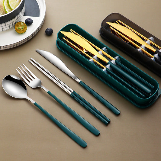 JC-250101DNW-040  304 Dinnerware Set Flatware Kitchen Accessories Camping Travel Sets Gold Knife Fork Spoon Portable Cutlery Sets With Case