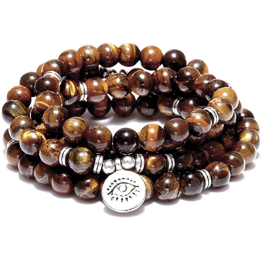 JC-241230BBJ-021  Amazon Stone Tiger Eye Stone Bracelet Necklace 108 Buddha Beads Lotus Bracelet