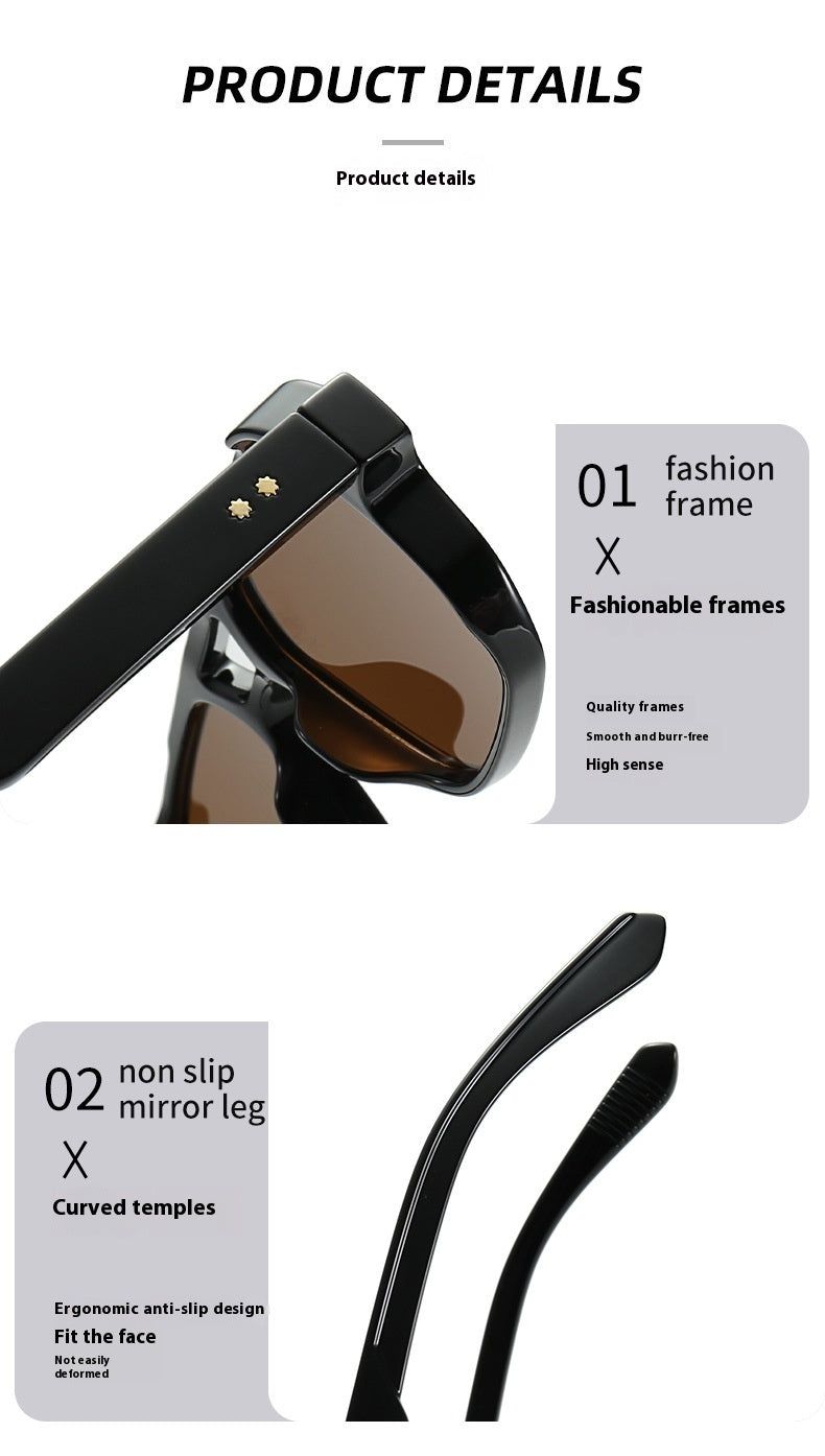 JC-250105MGL-061  Square Fashion Double Beam Sunglasses Men's Retro Casual