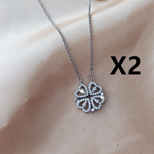 JC-250106NCL-048  Explosive Style Detachable Deformed Four-leaf Clover Necklace For Women A Multi-wearing Zircon Small Love Short Clavicle Chain