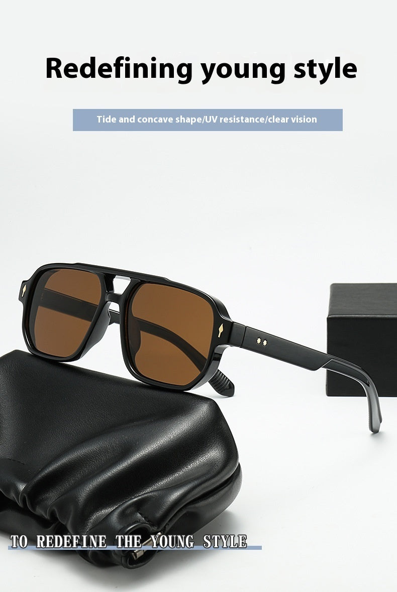 JC-250105MGL-061  Square Fashion Double Beam Sunglasses Men's Retro Casual