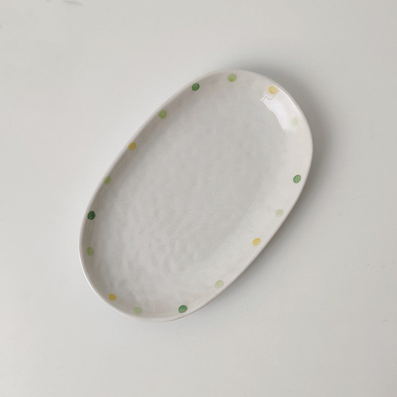 JC-250101DNW-033  Dot Ceramic Plate Set Small Breakfast Plate Dessert Plate Flavor Plate Oval Plate