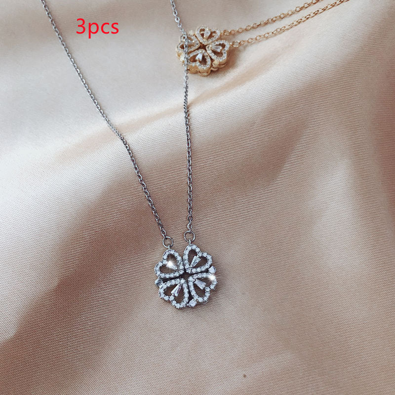 JC-250106NCL-048  Explosive Style Detachable Deformed Four-leaf Clover Necklace For Women A Multi-wearing Zircon Small Love Short Clavicle Chain