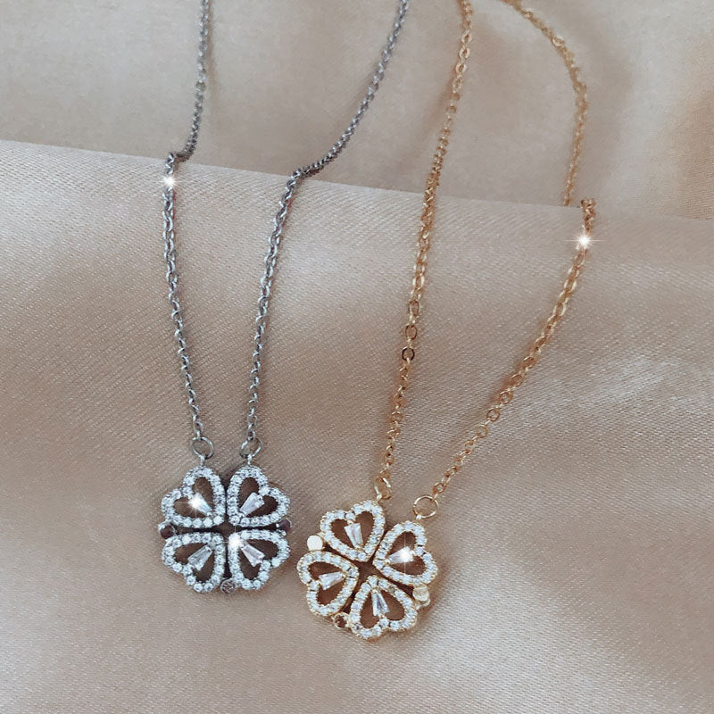 JC-250106NCL-048  Explosive Style Detachable Deformed Four-leaf Clover Necklace For Women A Multi-wearing Zircon Small Love Short Clavicle Chain