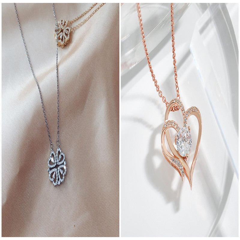 JC-250106NCL-048  Explosive Style Detachable Deformed Four-leaf Clover Necklace For Women A Multi-wearing Zircon Small Love Short Clavicle Chain