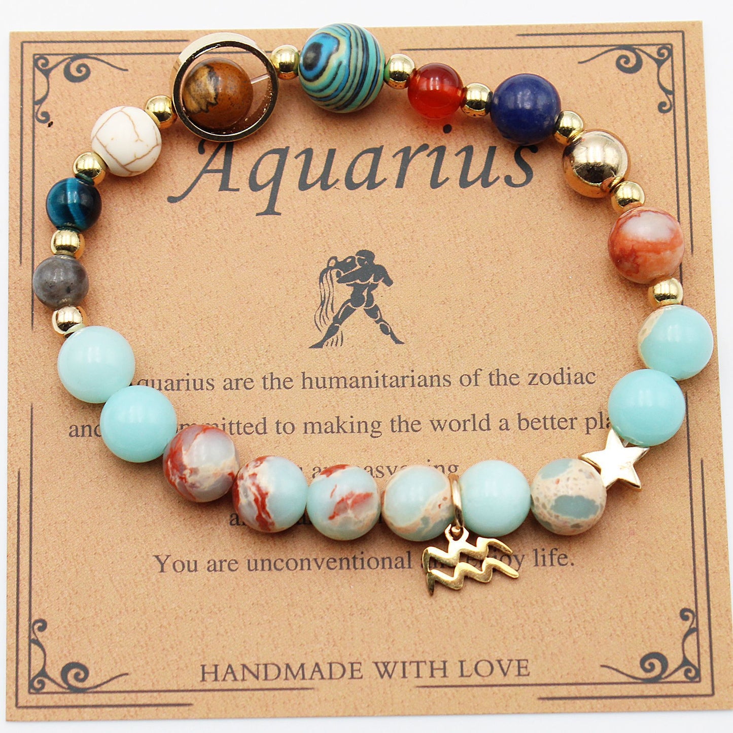 JC-241230BBJ-066  Twelve Constellations Bracelets Natural Stone Beaded Eight Planets