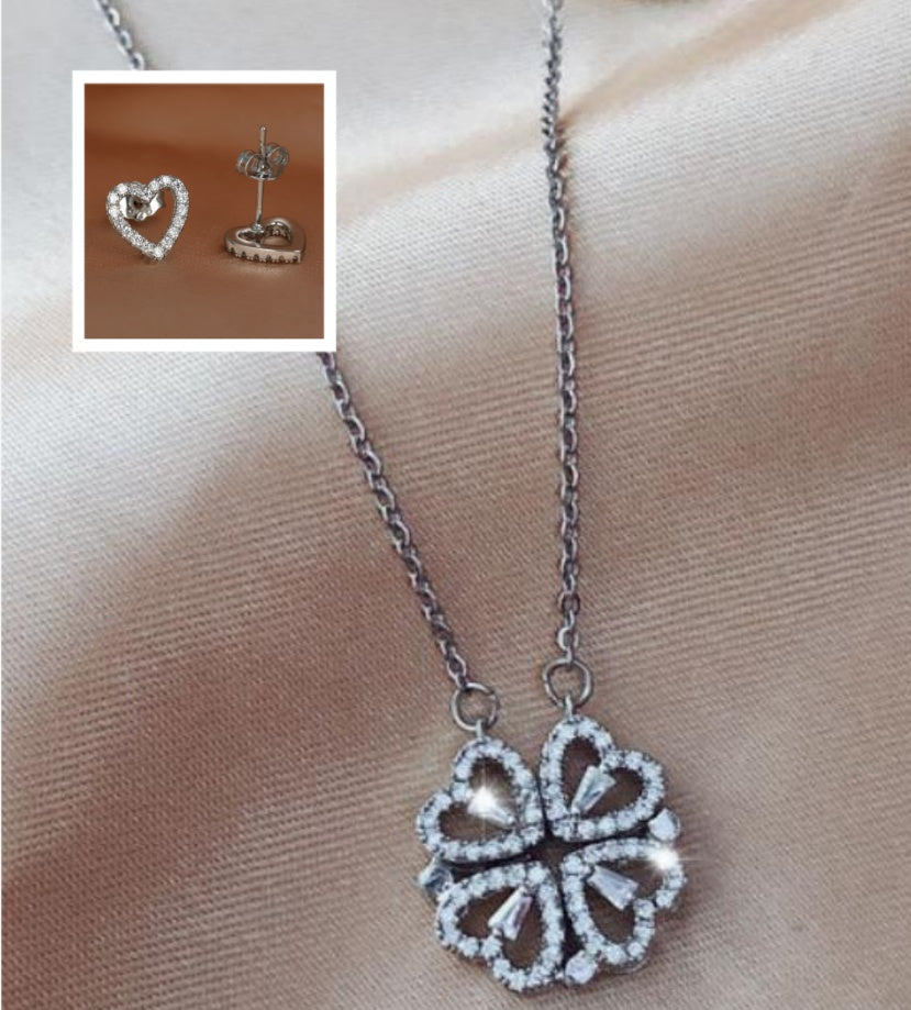 JC-250106NCL-048  Explosive Style Detachable Deformed Four-leaf Clover Necklace For Women A Multi-wearing Zircon Small Love Short Clavicle Chain