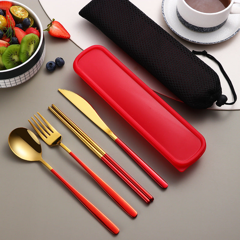 JC-250101DNW-040  304 Dinnerware Set Flatware Kitchen Accessories Camping Travel Sets Gold Knife Fork Spoon Portable Cutlery Sets With Case