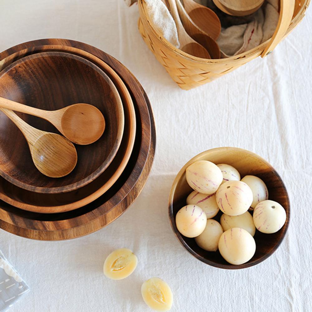 JC-250101DNW-004  Kitchen Natural Wooden Bowl Household Fruit Bowl Salad Bowl For Home Restaurant Food Container Wooden Utensils Note The Size Hot