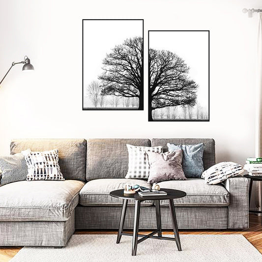 JC-250104PNT-005  Black And White Winter Trees Modern Sofa Background Wall Decorative Painting