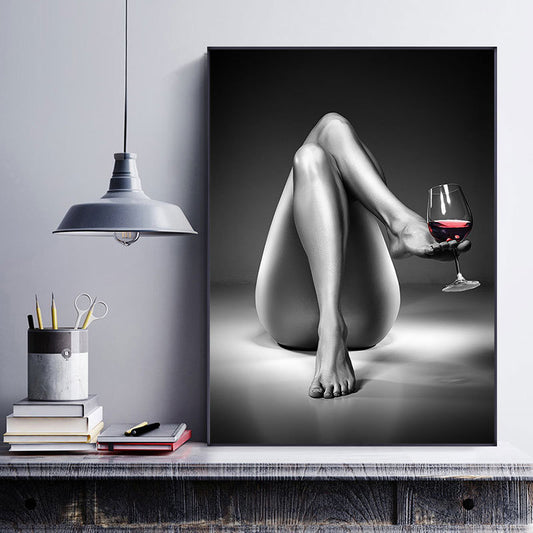 JC-250104PNT-012  Woman Wine Glass Canvas Painting Black White