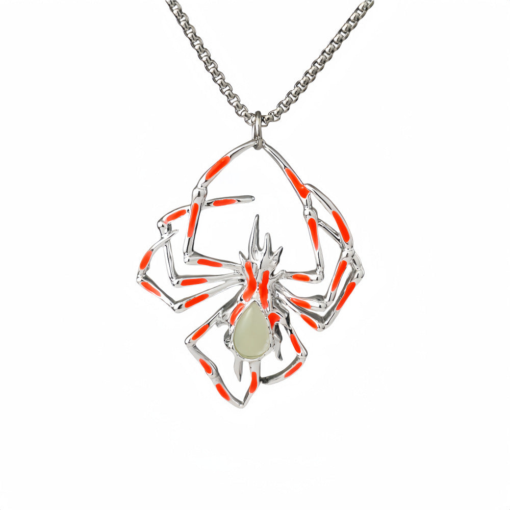 JC-250106NCL-044  Halloween Creative Stereo Luminous Spider Necklace Jewerly Glowing Night Fluorescence Antique Vintage Glow In The Dark For Men Women Gift Party Halloween Day Club