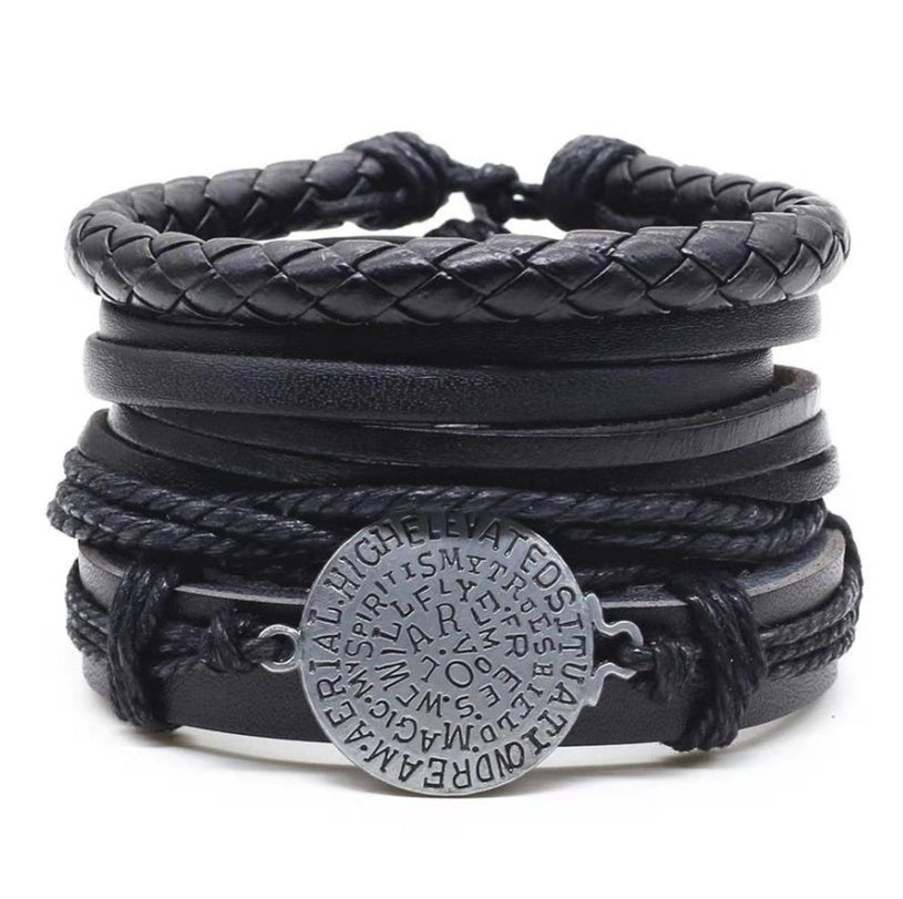 JC-241230BBJ-031  Men's Leather Vintage Braided Bracelet