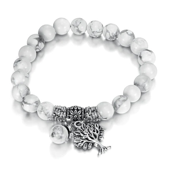 JC-241230BBJ-005  Vintage Frosted White Pine Bead Bracelet