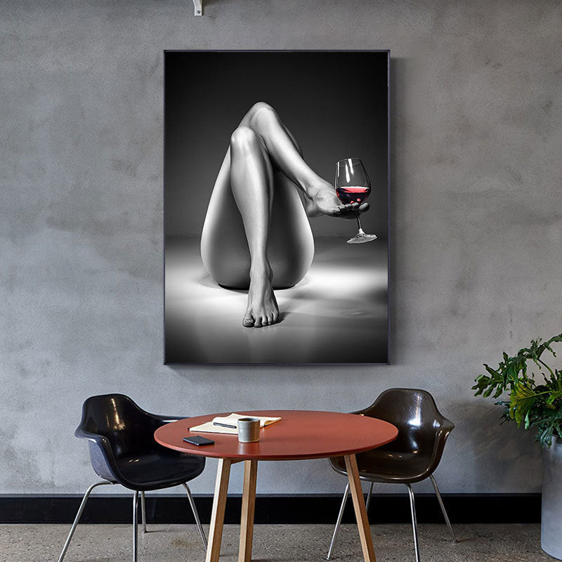 JC-250104PNT-012  Woman Wine Glass Canvas Painting Black White