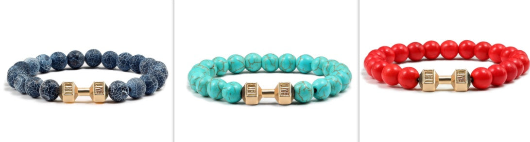 JC-241230BBJ-011  Turquoise Energy Gun Black Electroplated Alloy Barbell Bracelet