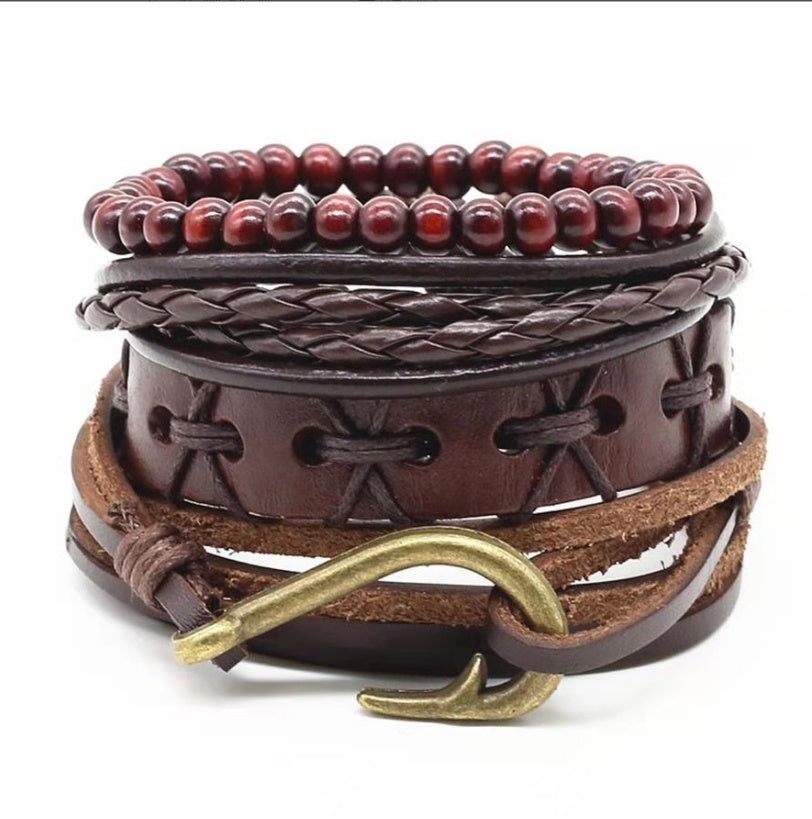 JC-241230BBJ-031  Men's Leather Vintage Braided Bracelet