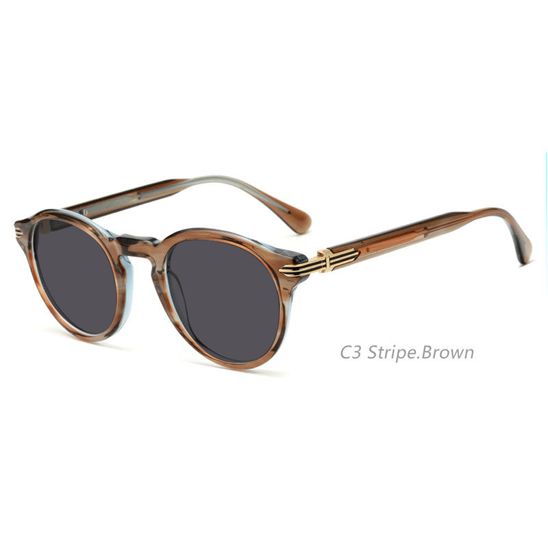 JC-250105MGL-053  Japanese-style Men's Retro Pattern Cloth Round Frame UV-proof Sunglasses