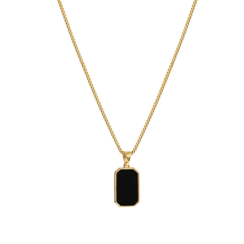 JC-250106NCL-036  Rectangular Pendant Necklace Design 18K Gold Non-fading Fashion Small Black For Men Titanium Steel Necklace For Women