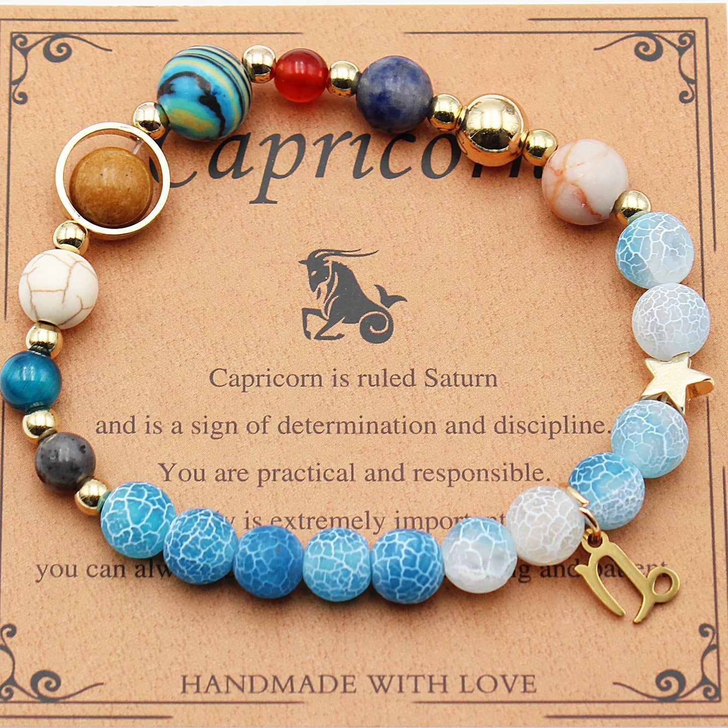 JC-241230BBJ-066  Twelve Constellations Bracelets Natural Stone Beaded Eight Planets