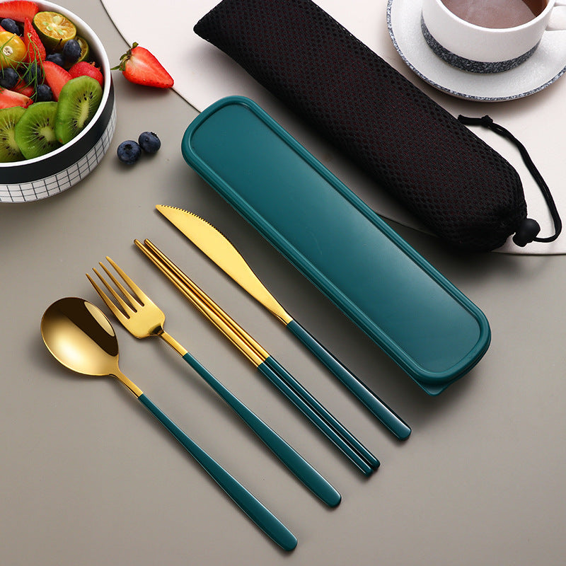 JC-250101DNW-040  304 Dinnerware Set Flatware Kitchen Accessories Camping Travel Sets Gold Knife Fork Spoon Portable Cutlery Sets With Case