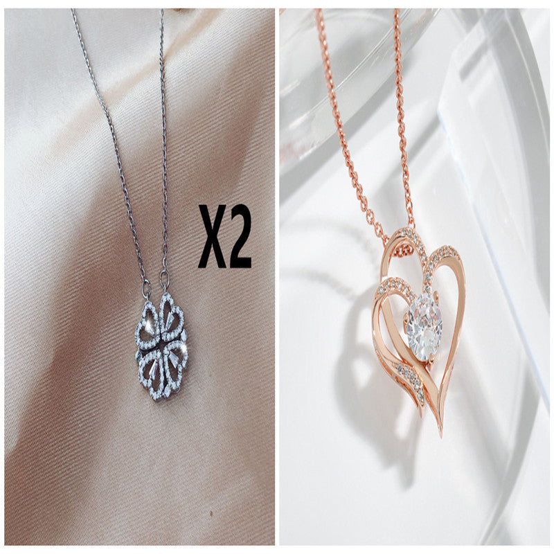 JC-250106NCL-048  Explosive Style Detachable Deformed Four-leaf Clover Necklace For Women A Multi-wearing Zircon Small Love Short Clavicle Chain