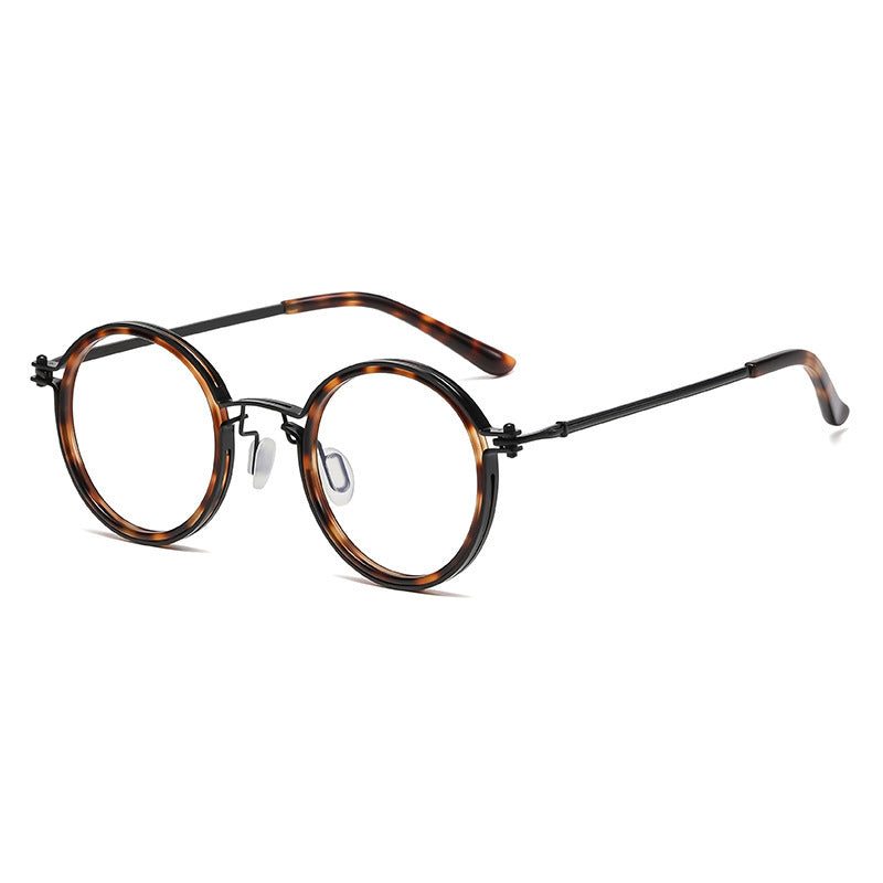 JC-250105MGL-057  Retro Fashion Men's Round Frame Anti-Blue Ray Plain Glasses