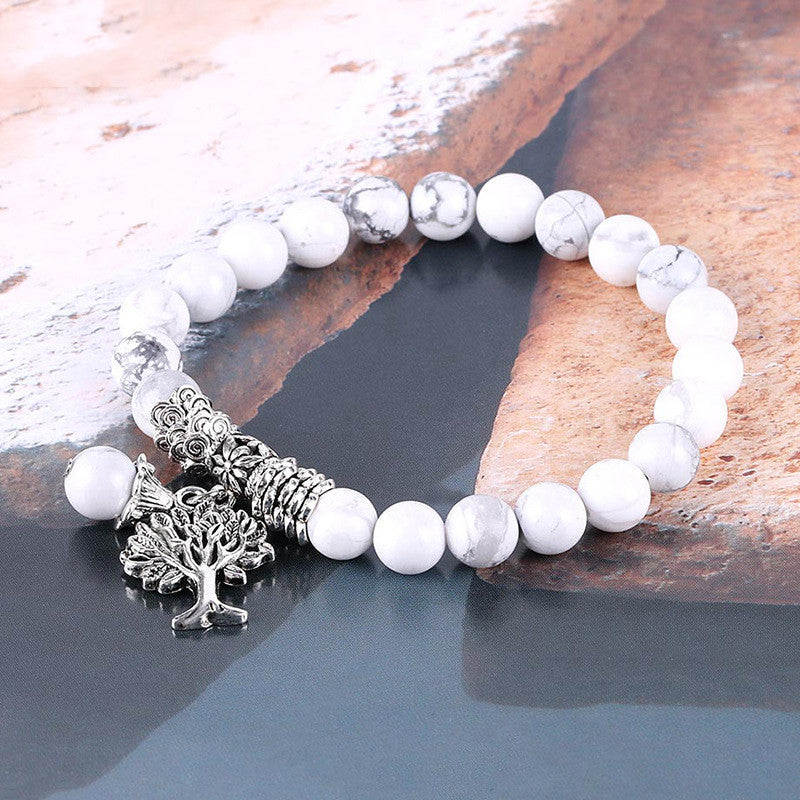 JC-241230BBJ-005  Vintage Frosted White Pine Bead Bracelet