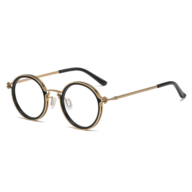 JC-250105MGL-057  Retro Fashion Men's Round Frame Anti-Blue Ray Plain Glasses