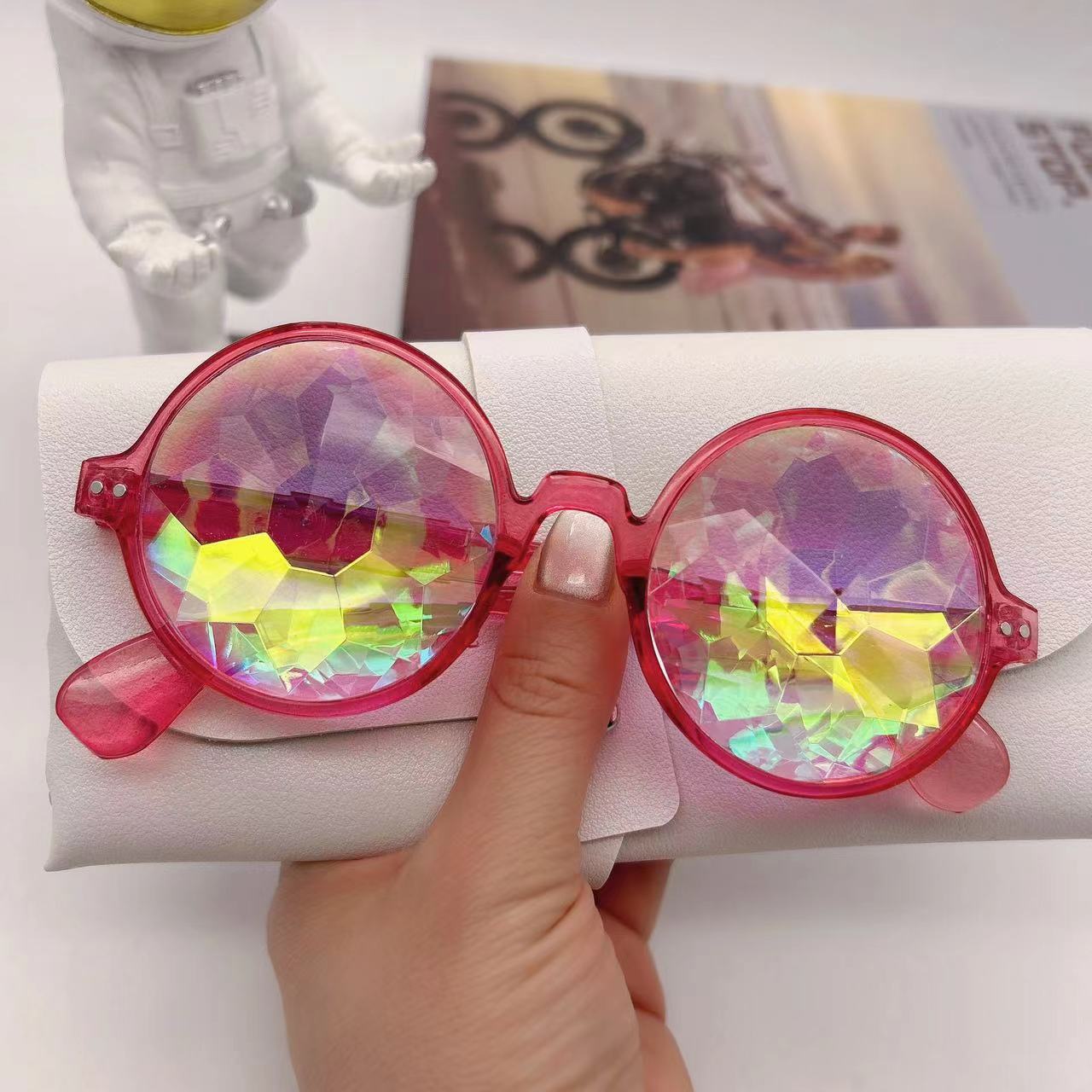 JC-250105MGL-015  Kaleidoscope Concert Sunglasses Glass Faceted Mosaic Glasses