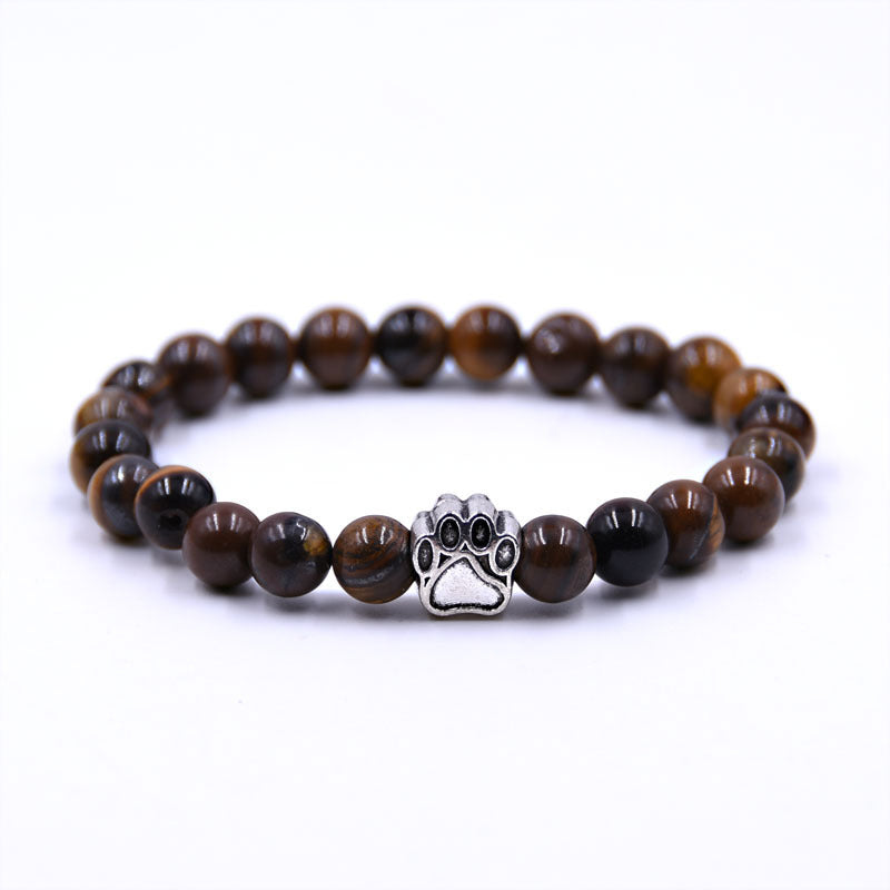 JC-241230BBJ-038  Volcanic Stone Dog Paw Bracelet Tiger Eye Stone