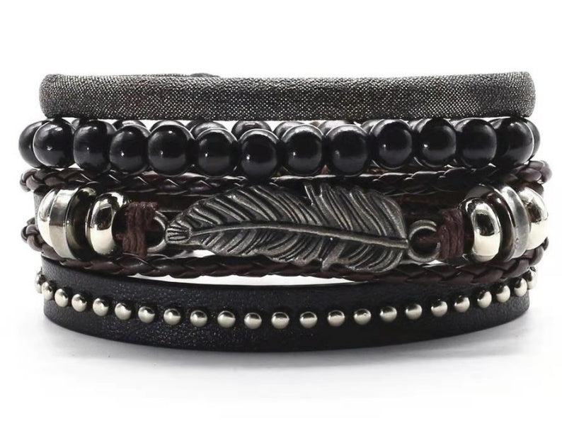 JC-241230BBJ-031  Men's Leather Vintage Braided Bracelet