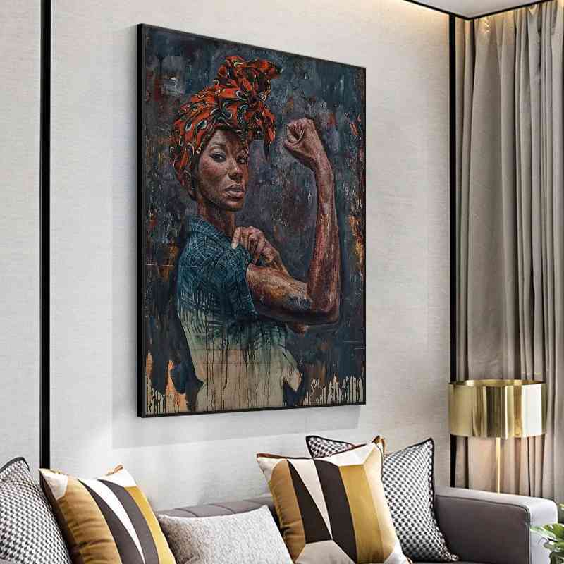 JC-250104PNT-025  African Strong Woman Canvas Painting Wall Art Poster