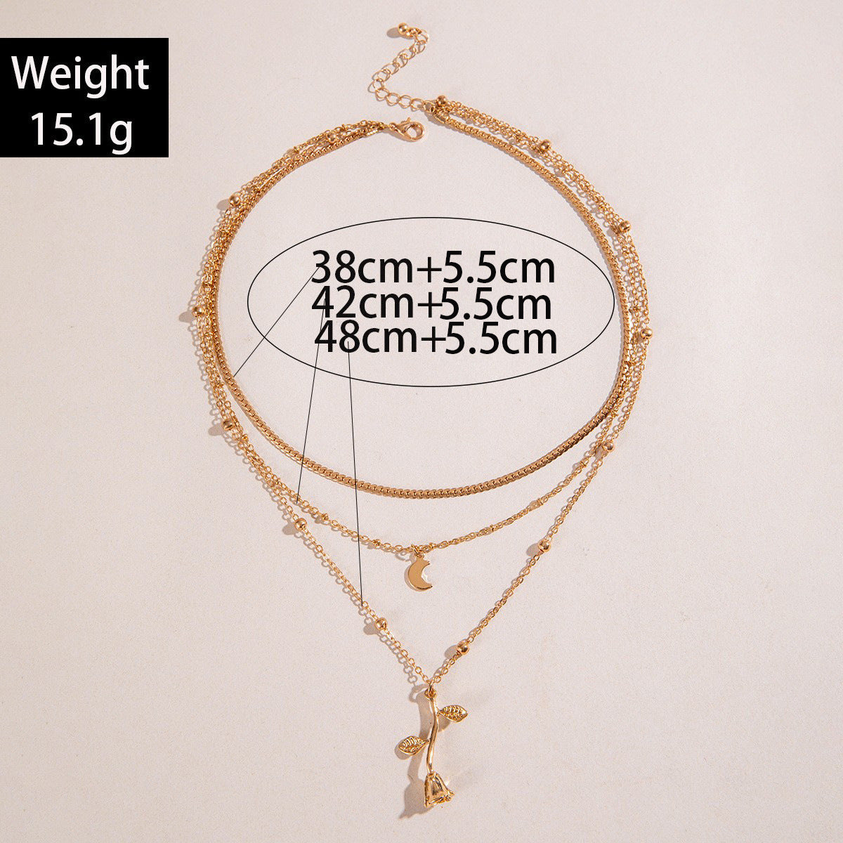 JC-250106NCL-033  Popular Golden Rose Three-layer Necklace