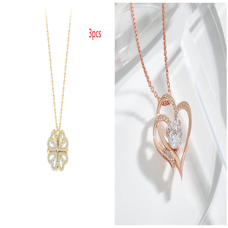 JC-250106NCL-048  Explosive Style Detachable Deformed Four-leaf Clover Necklace For Women A Multi-wearing Zircon Small Love Short Clavicle Chain